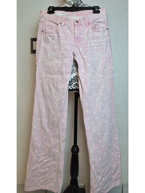 Zara Marine Straight Jeans Women’s Pants Wide Leg High Waist Sz 4 Raw Hem Pink